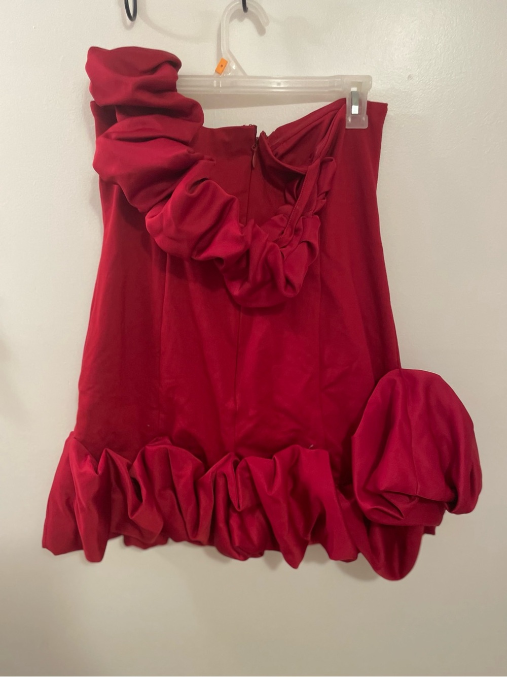 One-Shoulder Ruffle Hem Mini Dress in Red - Picture 3 of 4